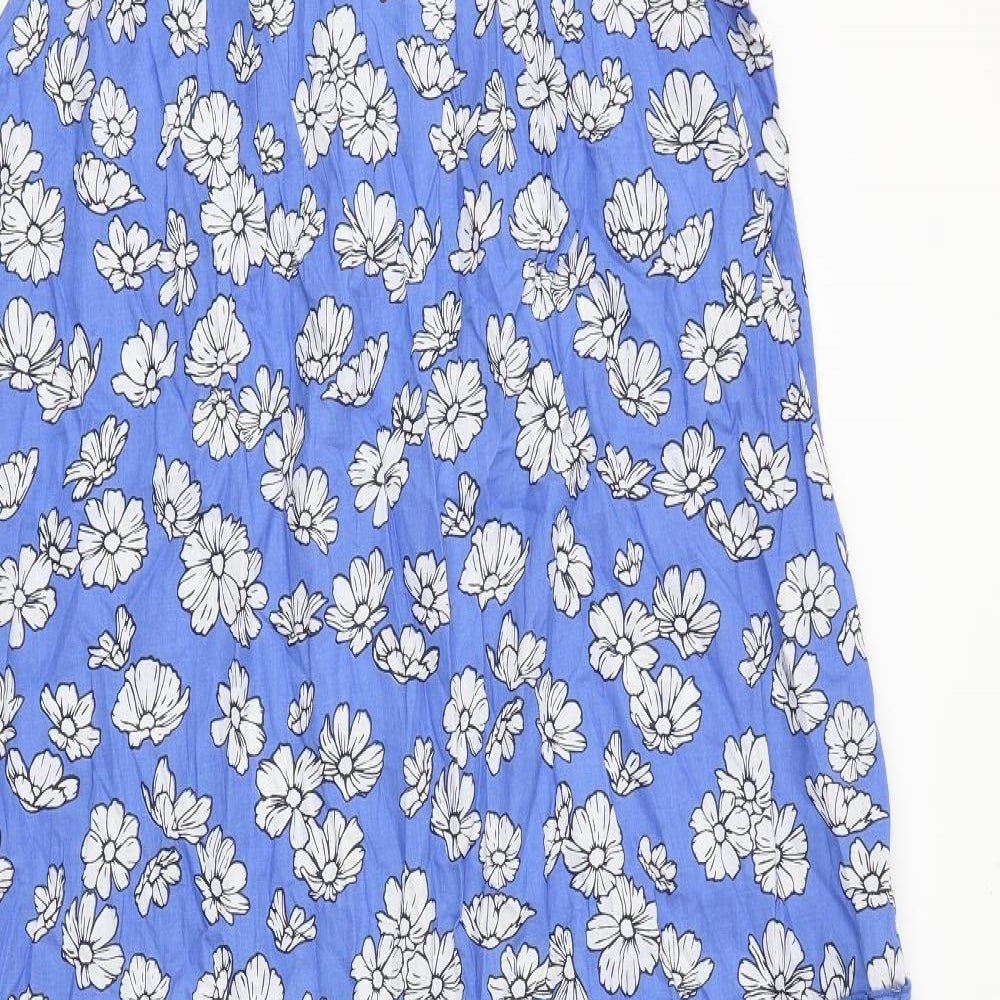 Hush Womens Blue Floral 100% Cotton Maxi Size 16 Round Neck Tie