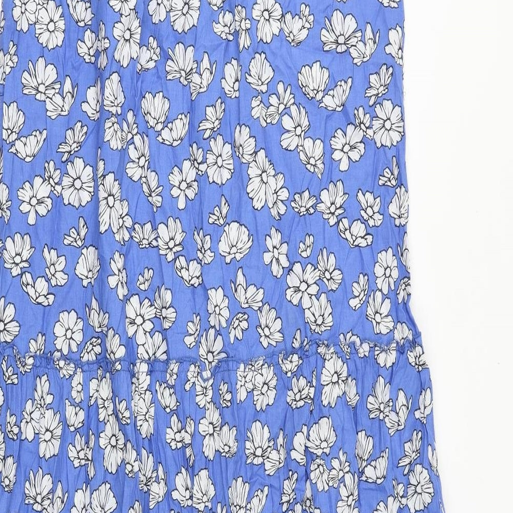 Hush Womens Blue Floral 100% Cotton Maxi Size 16 Round Neck Tie
