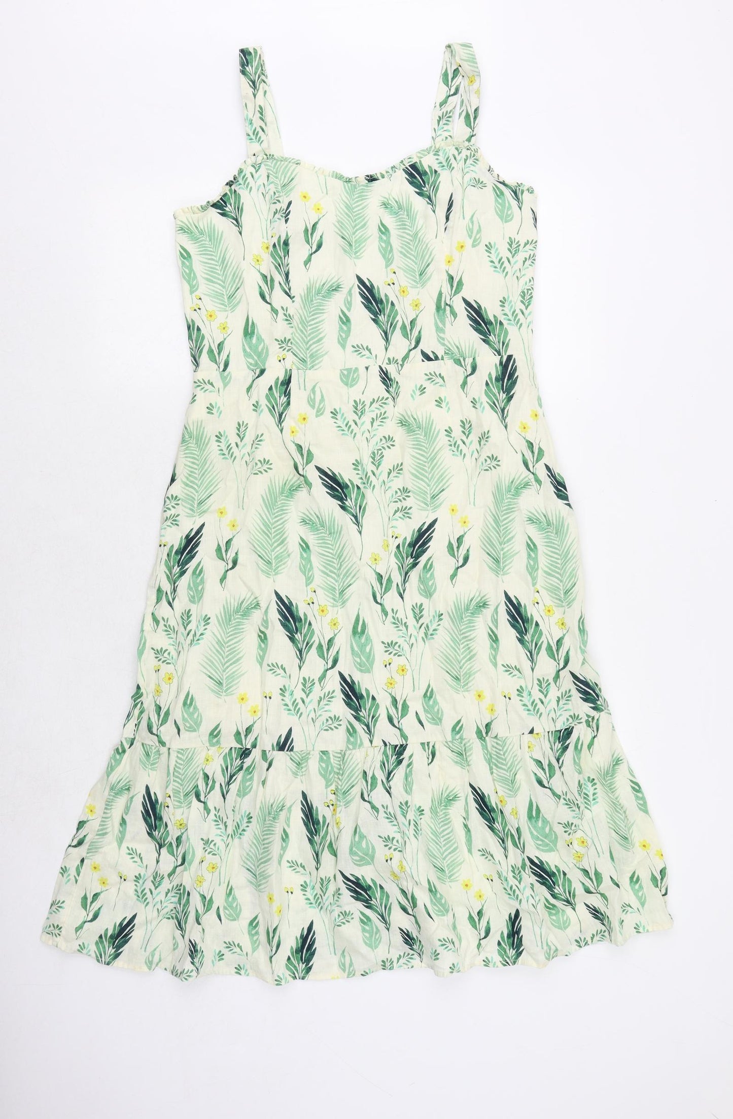 CC Womens Gold Floral Linen Trapeze & Swing Size 8 V-Neck Zip