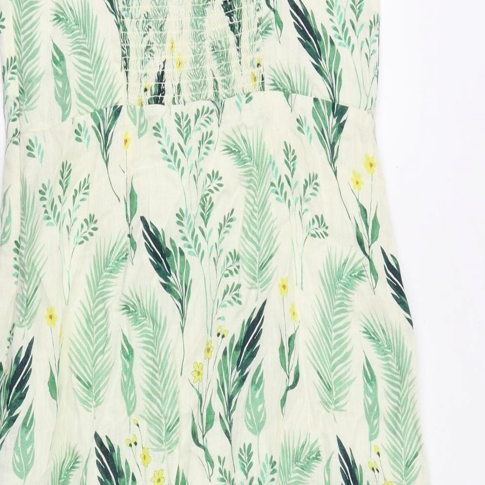CC Womens Gold Floral Linen Trapeze & Swing Size 8 V-Neck Zip
