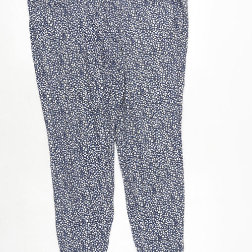 United Colors of Benetton Womens Blue Geometric Cotton Trousers Size 18 Regular Zip