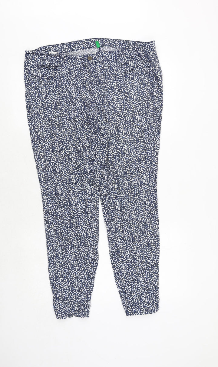United Colors of Benetton Womens Blue Geometric Cotton Trousers Size 18 Regular Zip