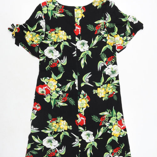 BPC Womens Black Floral Viscose A-Line Size S V-Neck Pullover - Cold Shoulder