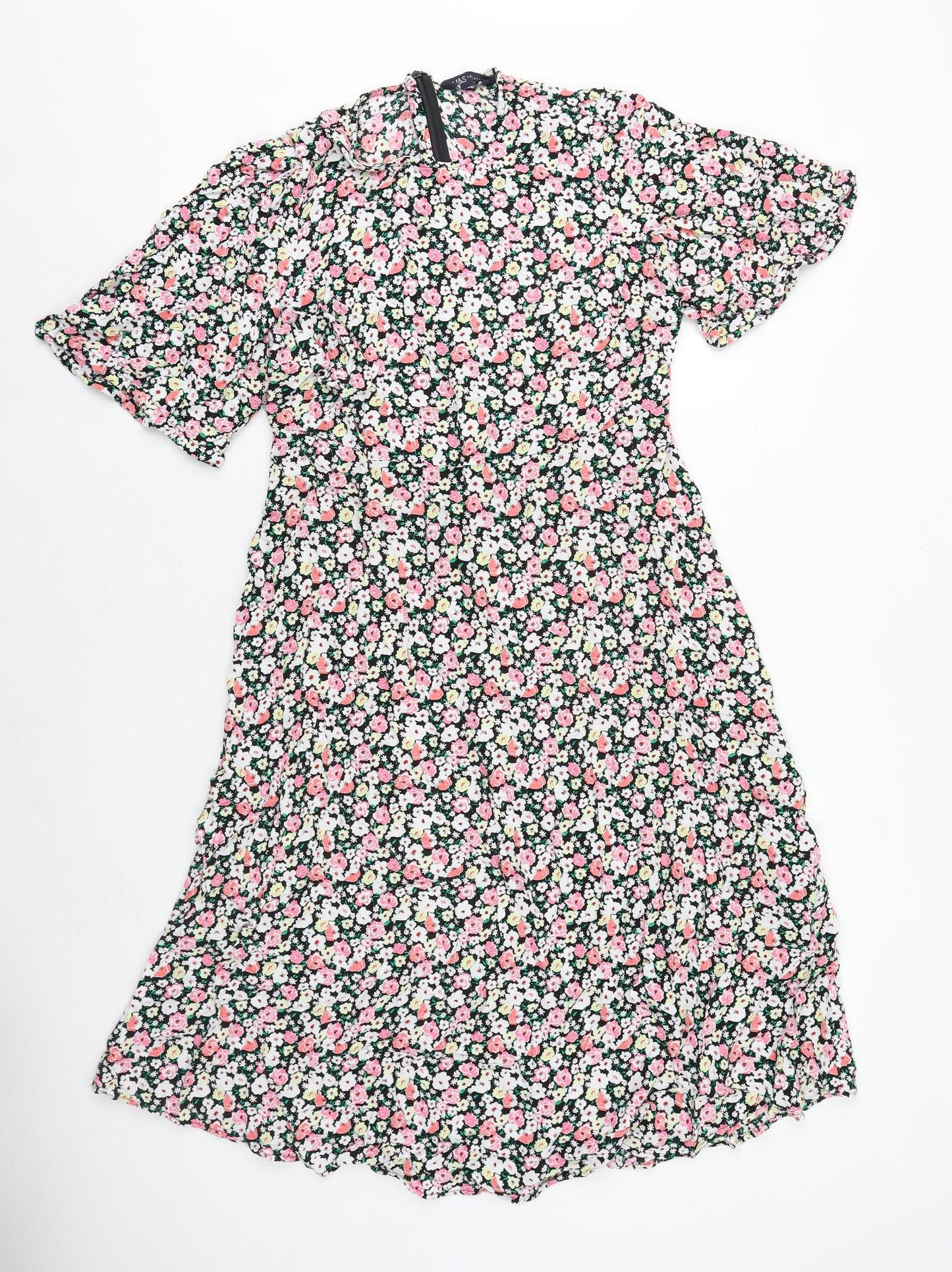Marks and Spencer Womens Multicoloured Floral Viscose Trapeze & Swing Size 16 Round Neck Zip