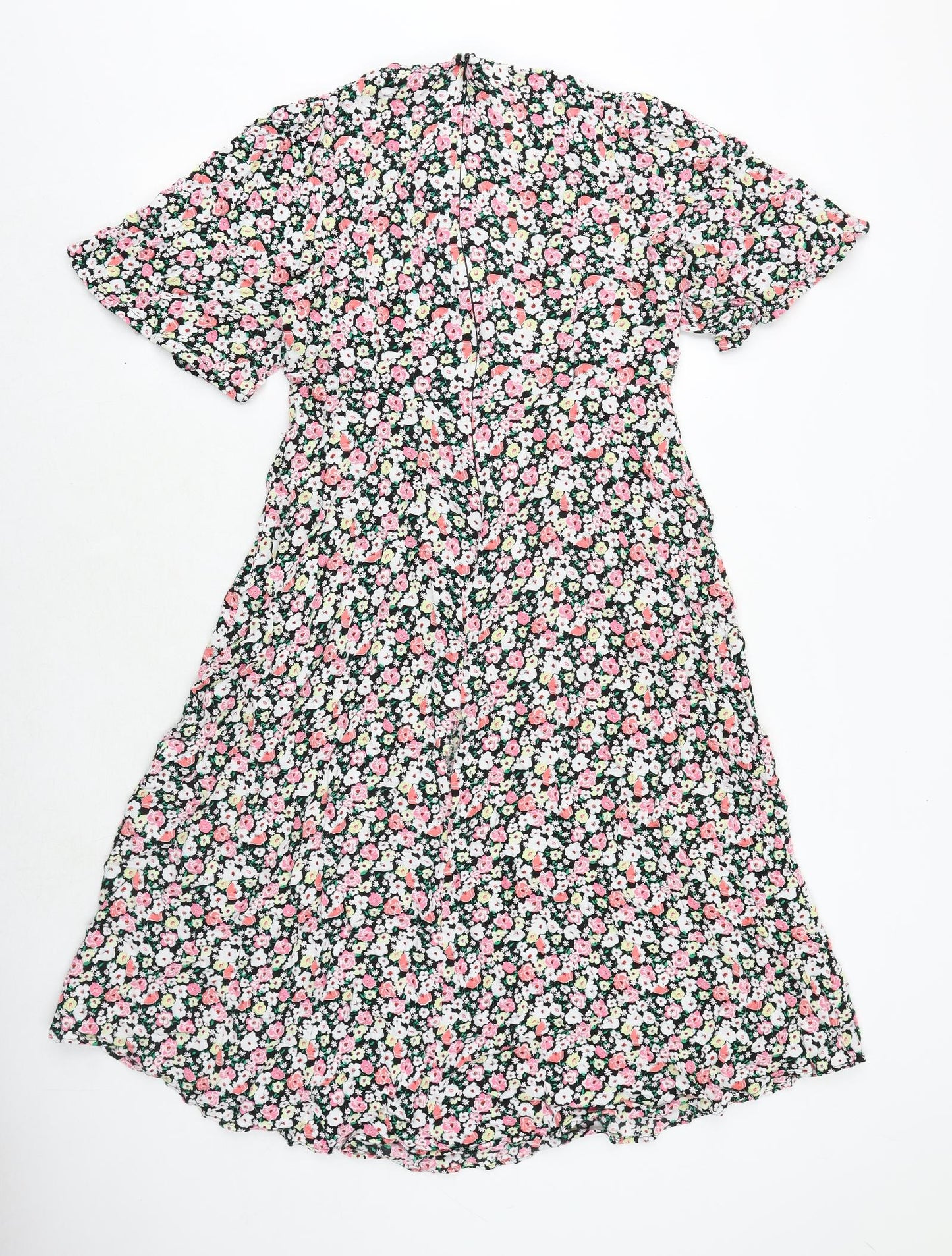 Marks and Spencer Womens Multicoloured Floral Viscose Trapeze & Swing Size 16 Round Neck Zip