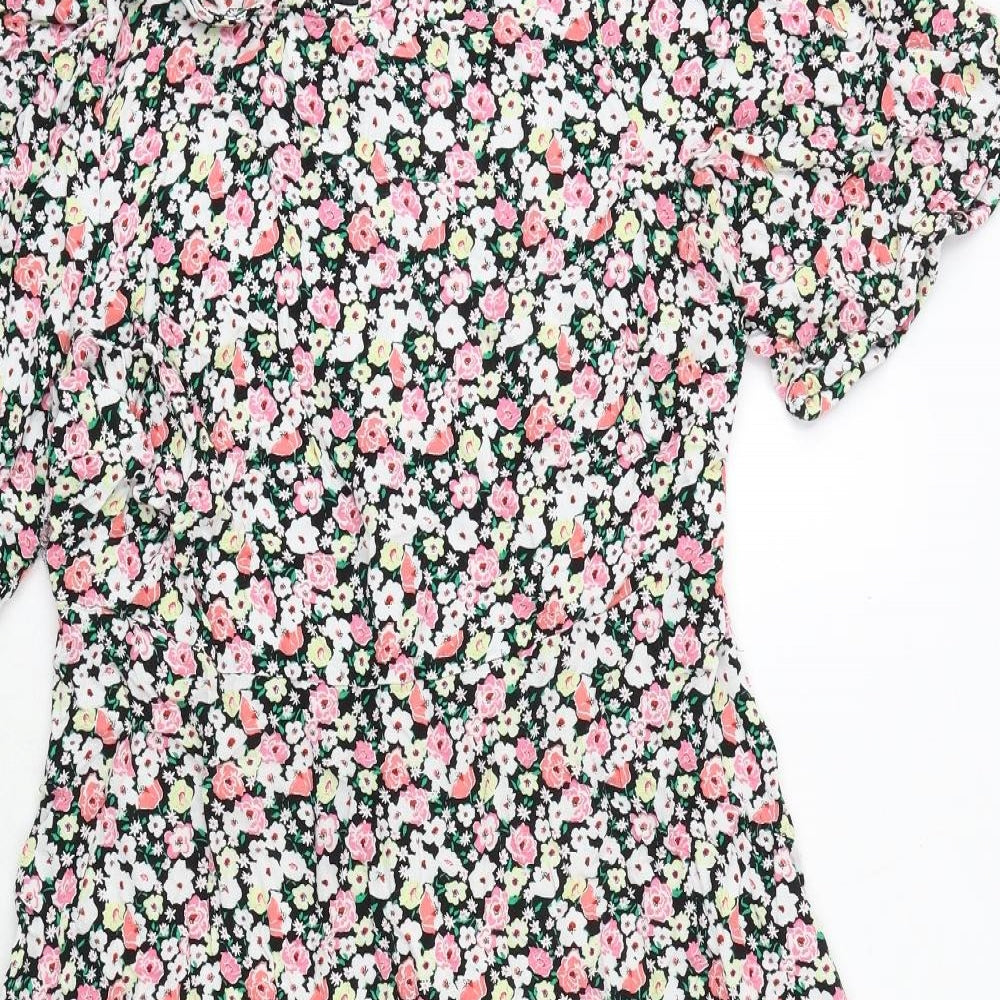 Marks and Spencer Womens Multicoloured Floral Viscose Trapeze & Swing Size 16 Round Neck Zip
