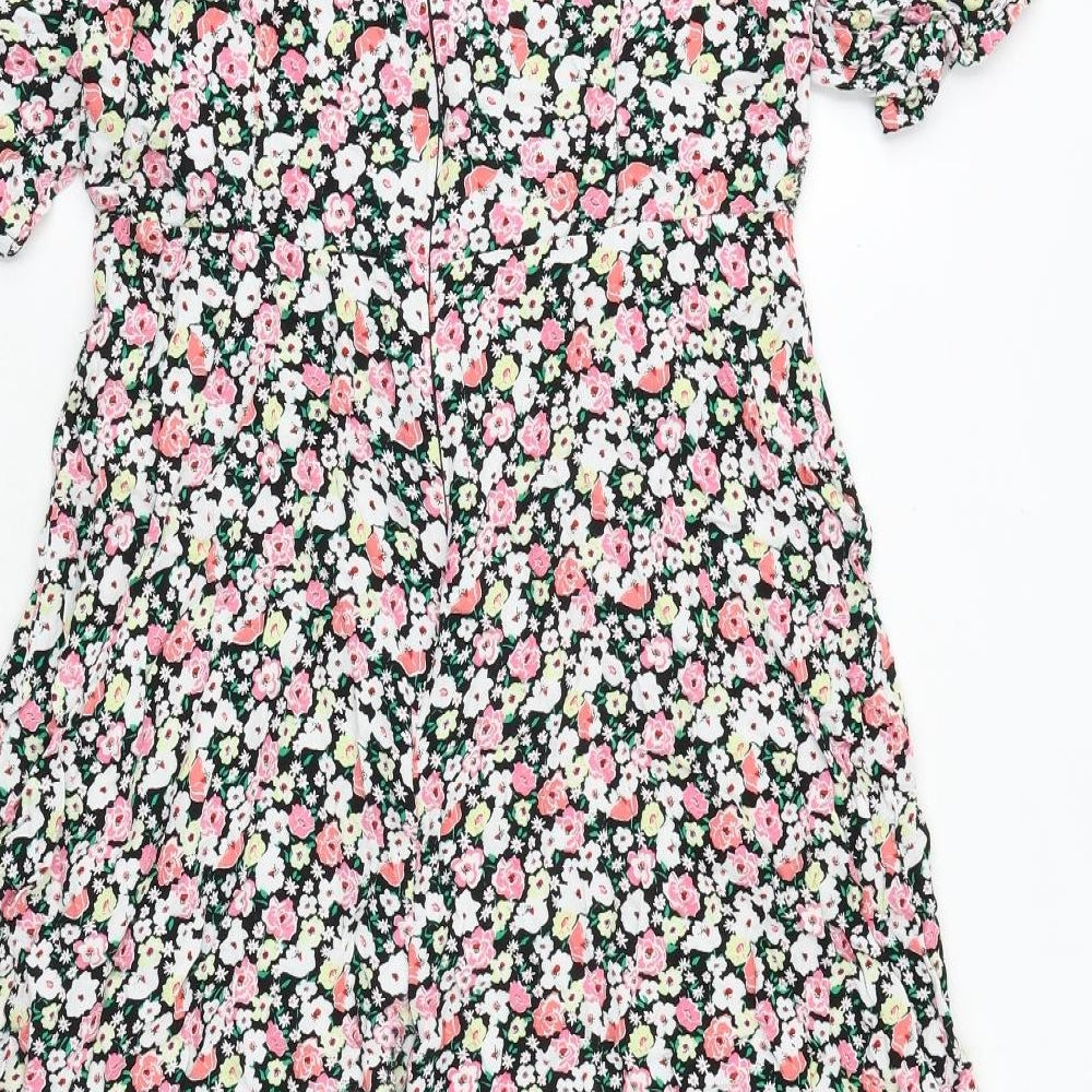 Marks and Spencer Womens Multicoloured Floral Viscose Trapeze & Swing Size 16 Round Neck Zip