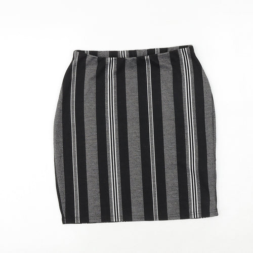 New Look Womens Black Striped Polyester Bandage Skirt Size 8