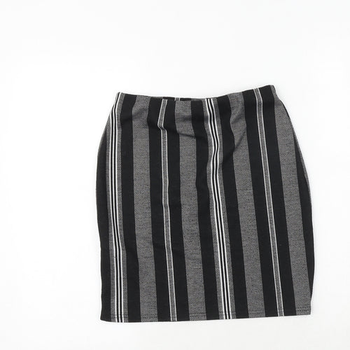 New Look Womens Black Striped Polyester Bandage Skirt Size 8