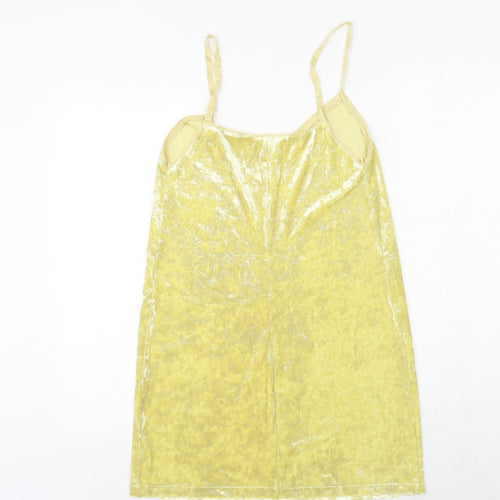 Zara Womens Yellow Polyester Slip Dress Size S V-Neck Pullover