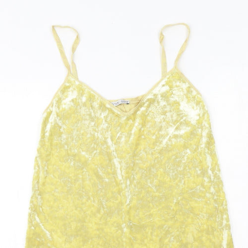 Zara Womens Yellow Polyester Slip Dress Size S V-Neck Pullover