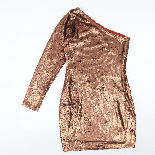 Glamorous Womens Brown Polyester Bodycon Size 10 One Shoulder Zip