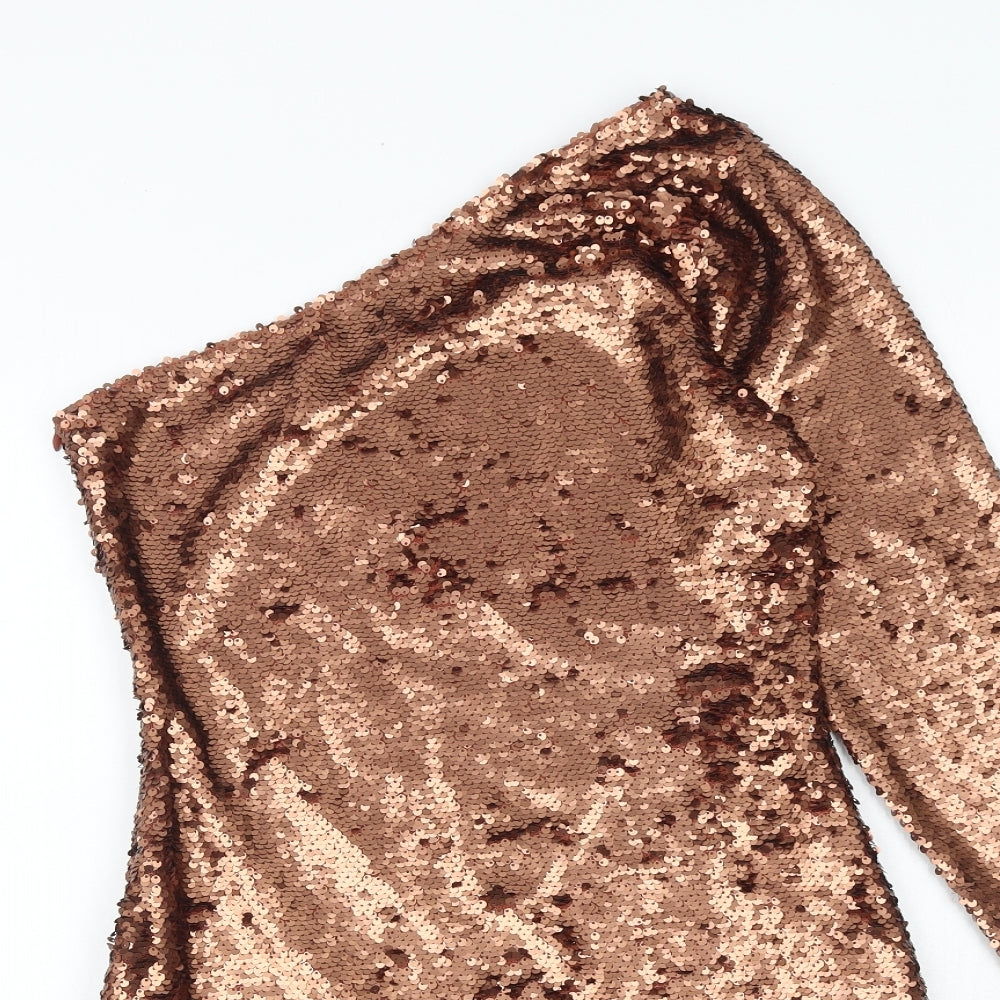 Glamorous Womens Brown Polyester Bodycon Size 10 One Shoulder Zip