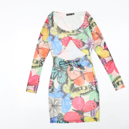 Boohoo Womens Multicoloured Geometric Polyester Bodycon Size 6 Round Neck Pullover - Butterfly Pattern