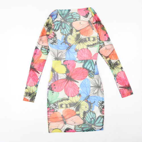 Boohoo Womens Multicoloured Geometric Polyester Bodycon Size 6 Round Neck Pullover - Butterfly Pattern