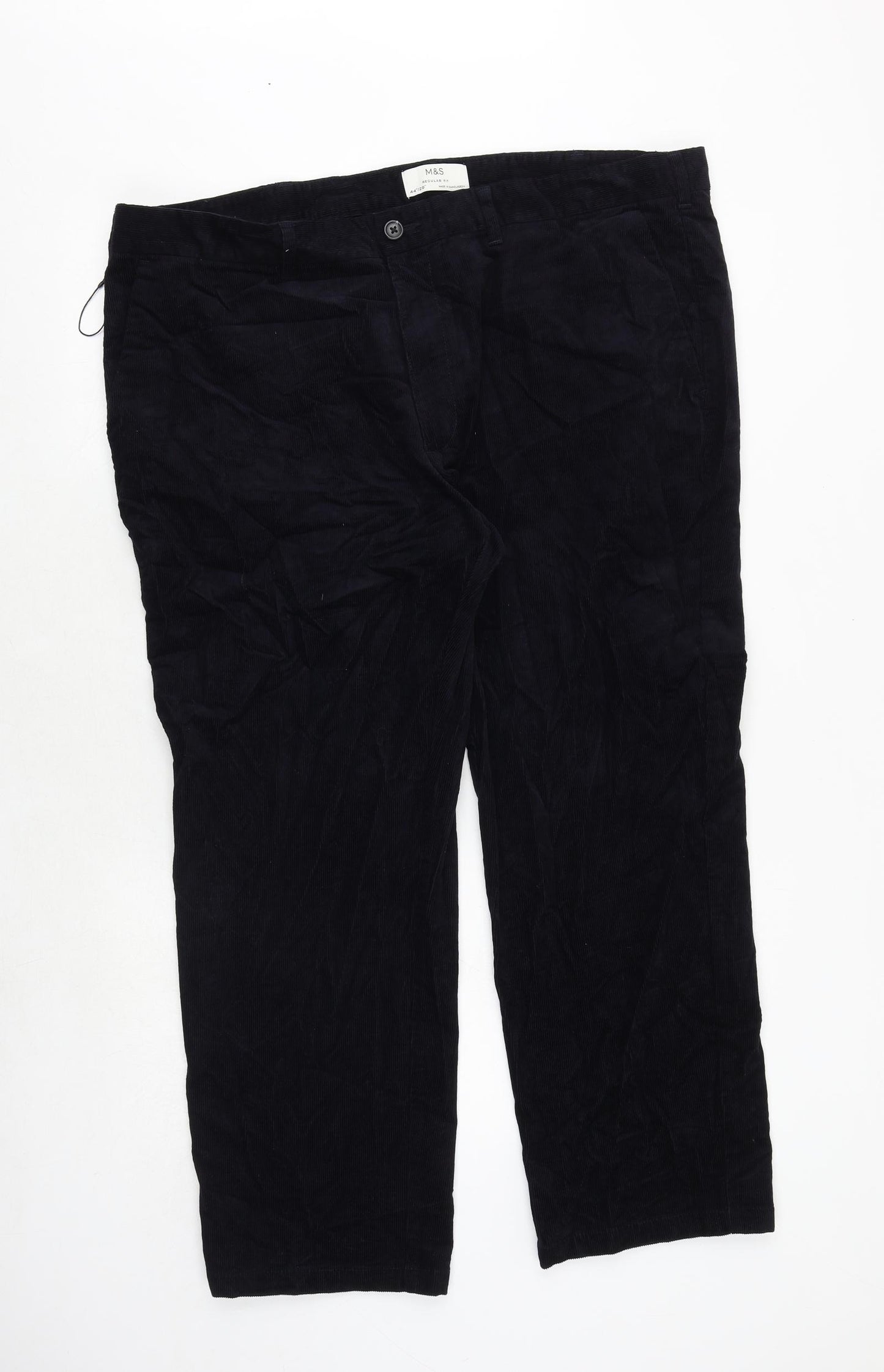 Marks and Spencer Mens Black Cotton Trousers Size 44 in L29 in Regular Zip