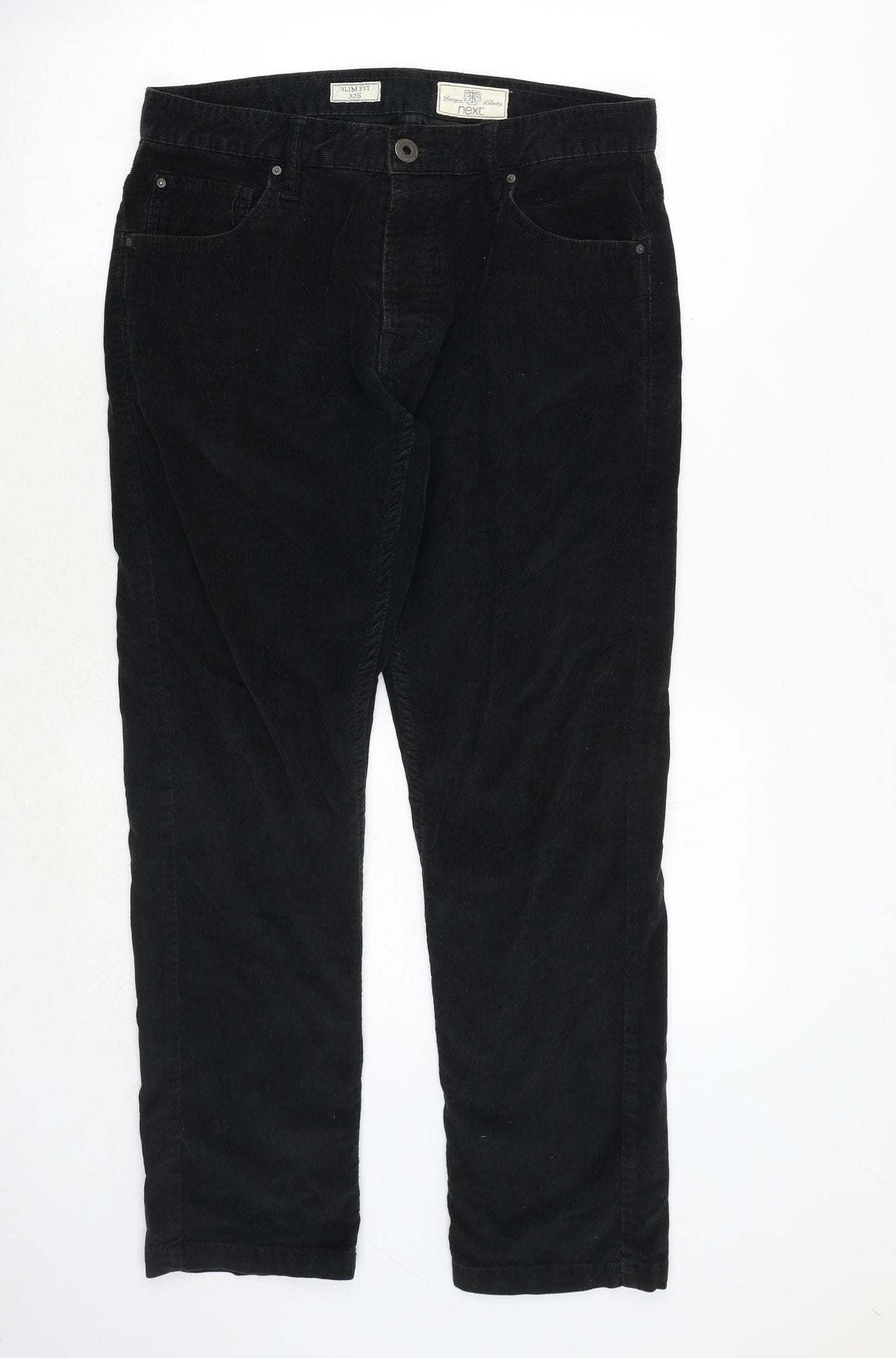 NEXT Mens Black Cotton Trousers Size 32 in Slim Zip