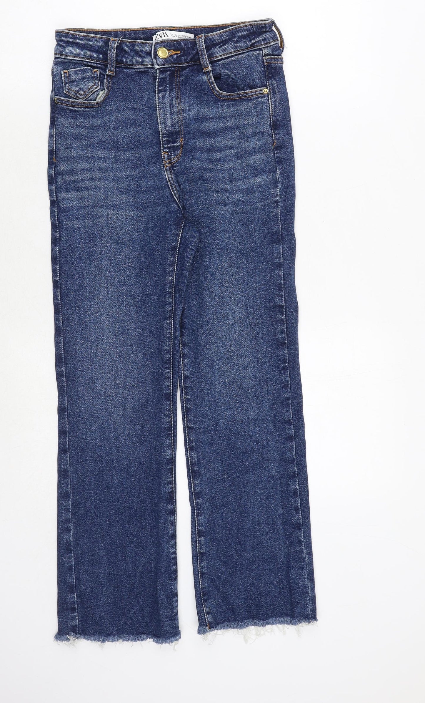 Zara Womens Blue Cotton Straight Jeans Size 6 Regular Zip
