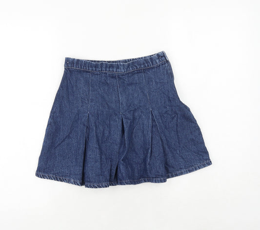 NEXT Girls Blue 100% Cotton Skater Skirt Size 9 Years Regular Zip