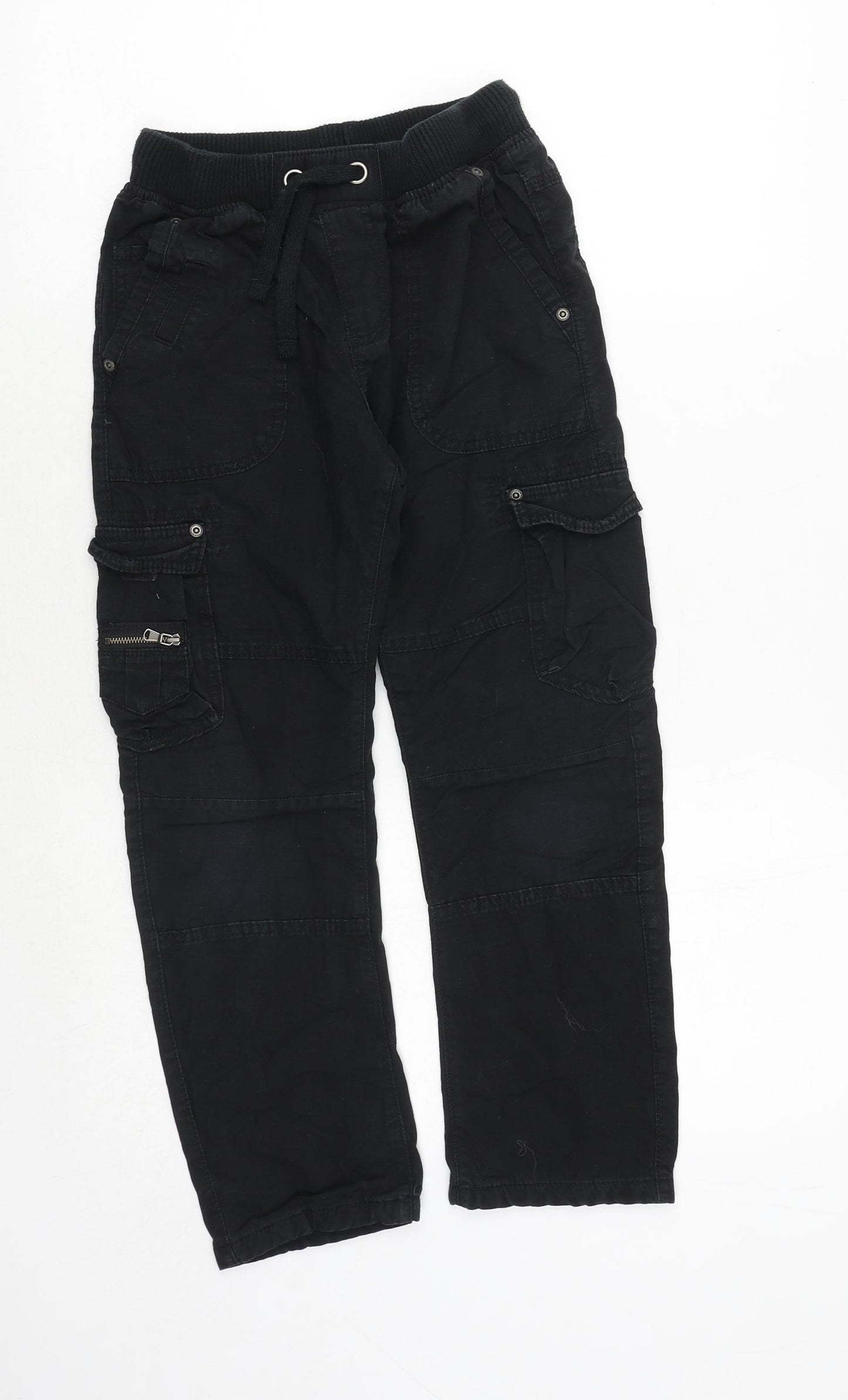 Marks and Spencer Boys Black Cotton Jogger Trousers Size 9-10 Years Extra-Slim Drawstring
