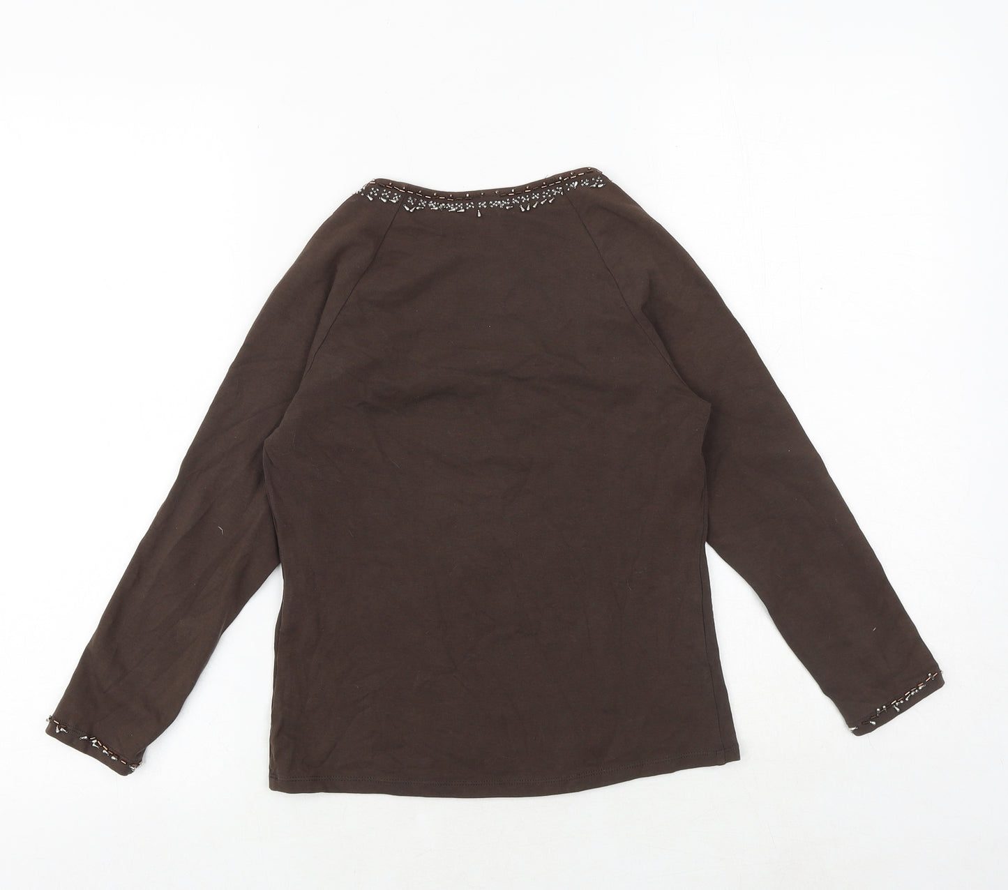 Press&Bastyan Womens Brown Cotton Basic Blouse Size 12 Square Neck