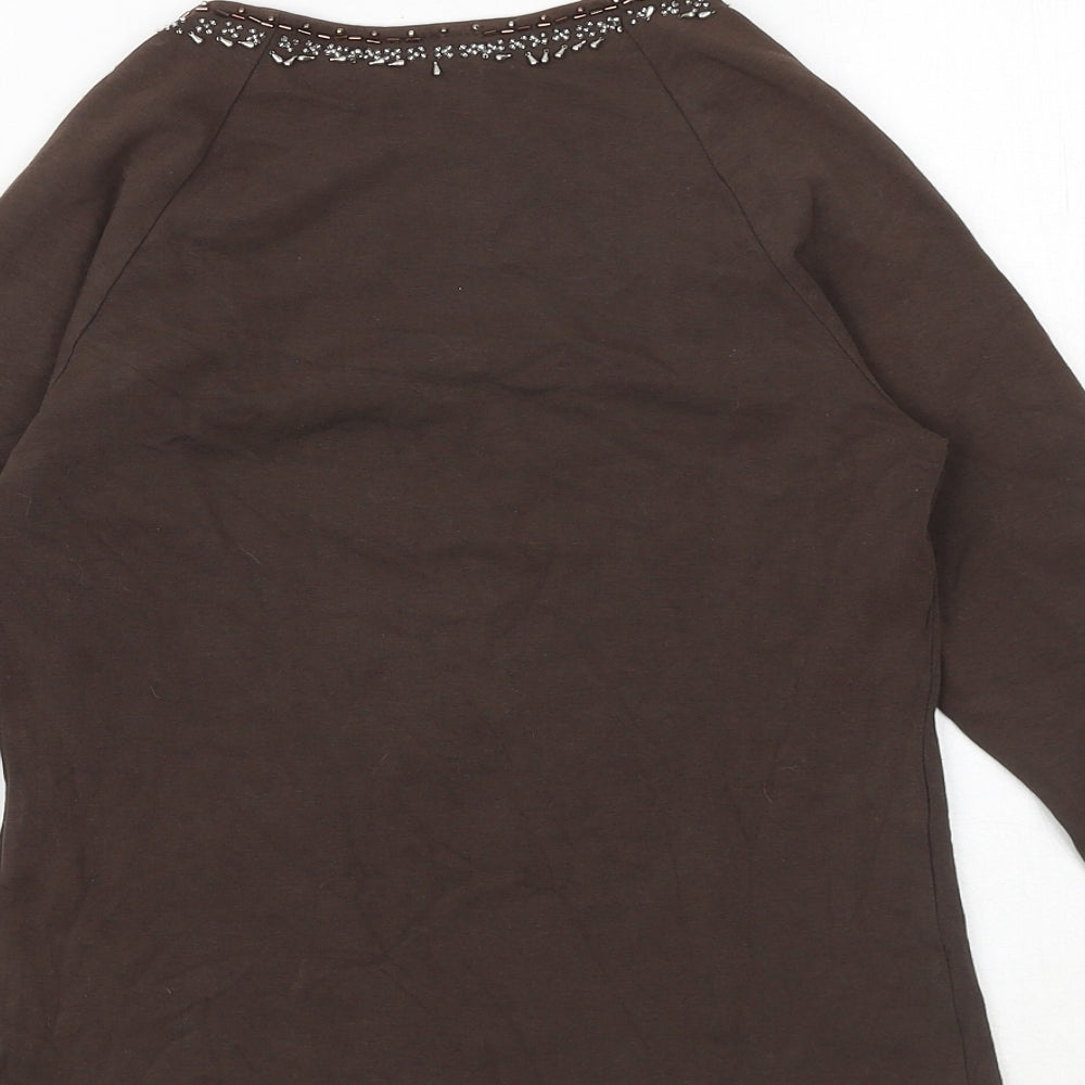 Press&Bastyan Womens Brown Cotton Basic Blouse Size 12 Square Neck