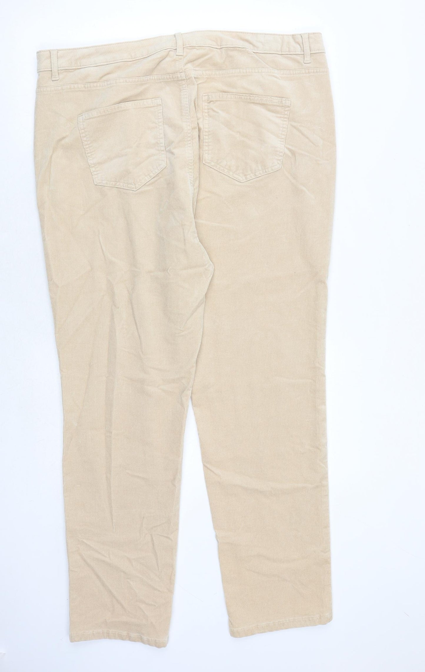 Marks and Spencer Womens Beige Herringbone Cotton Trousers Size 22 Regular Zip