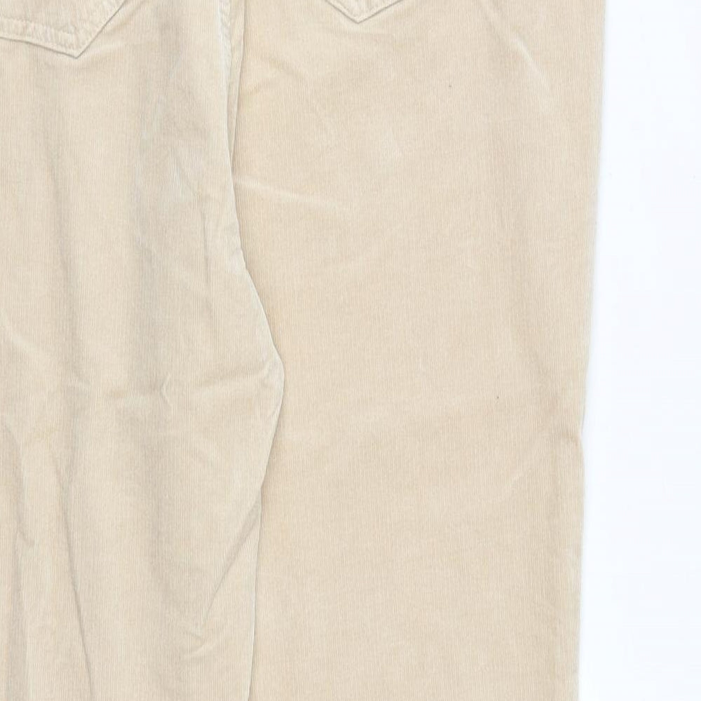 Marks and Spencer Womens Beige Herringbone Cotton Trousers Size 22 Regular Zip