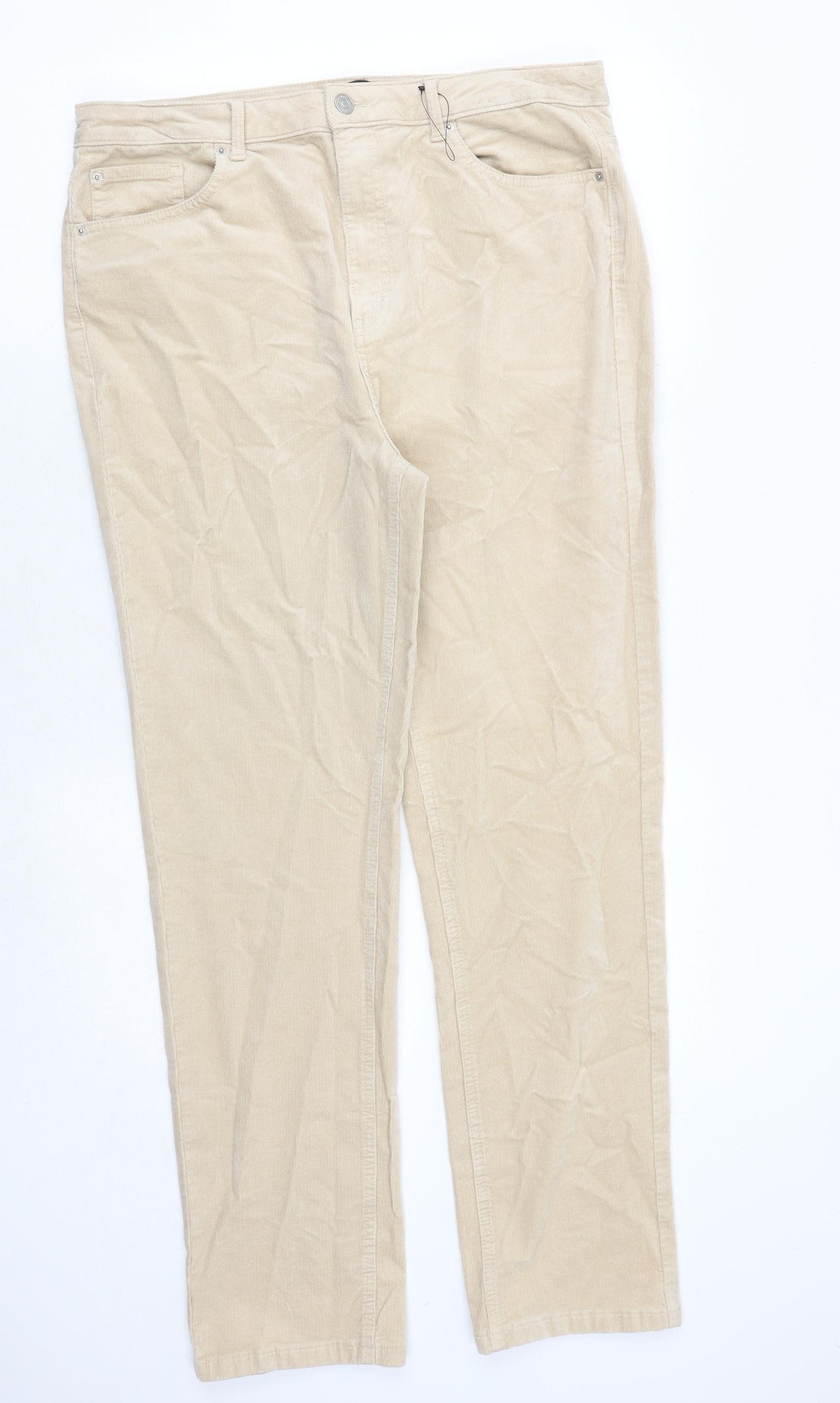 Marks and Spencer Womens Beige Cotton Trousers Size 16 Regular Zip
