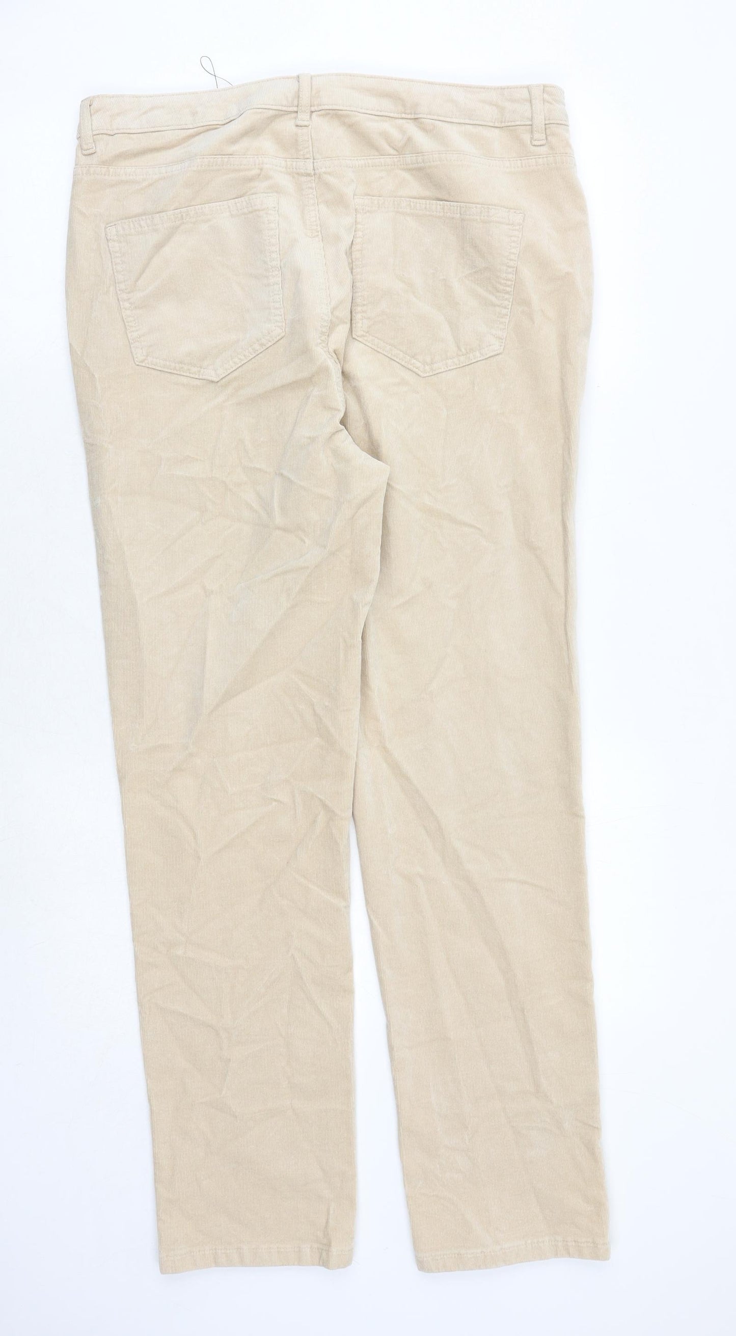 Marks and Spencer Womens Beige Cotton Trousers Size 16 Regular Zip