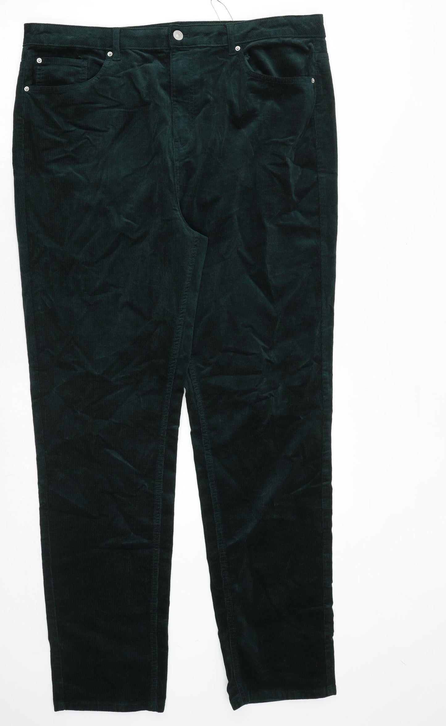 Marks and Spencer Womens Green Cotton Trousers Size 20 Regular Zip