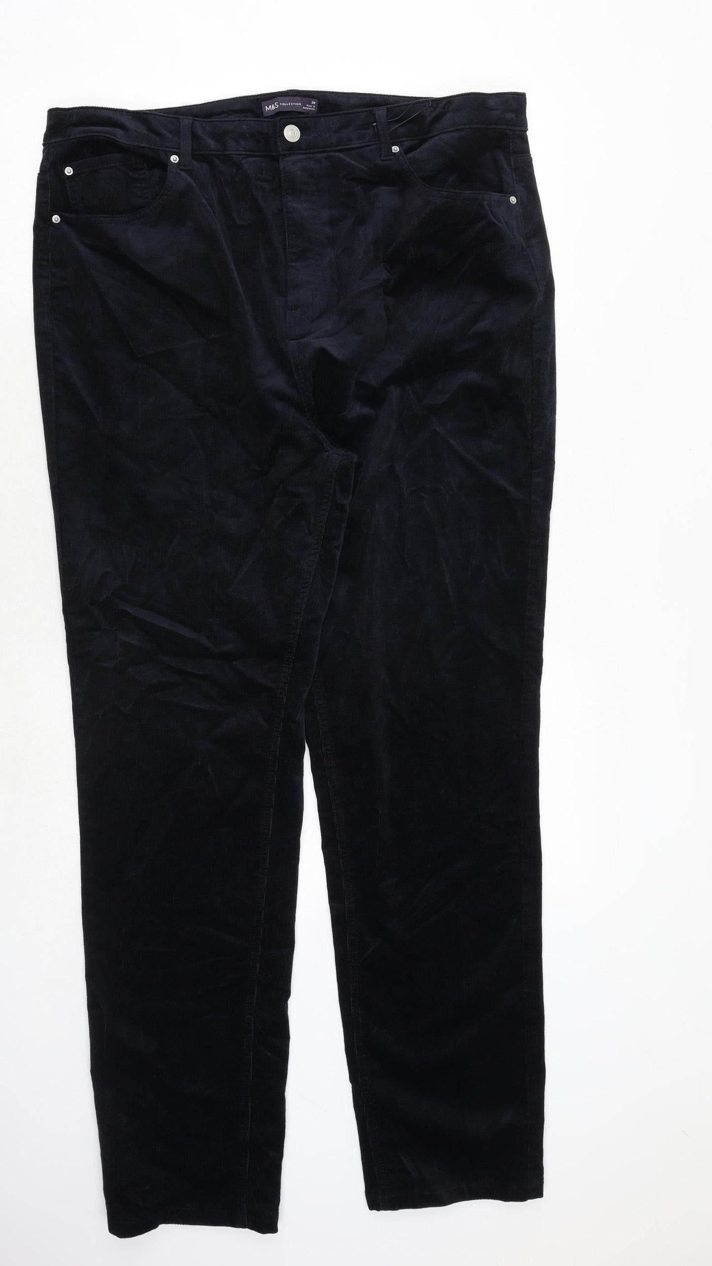 Marks and Spencer Womens Black Cotton Trousers Size 20 Regular Zip