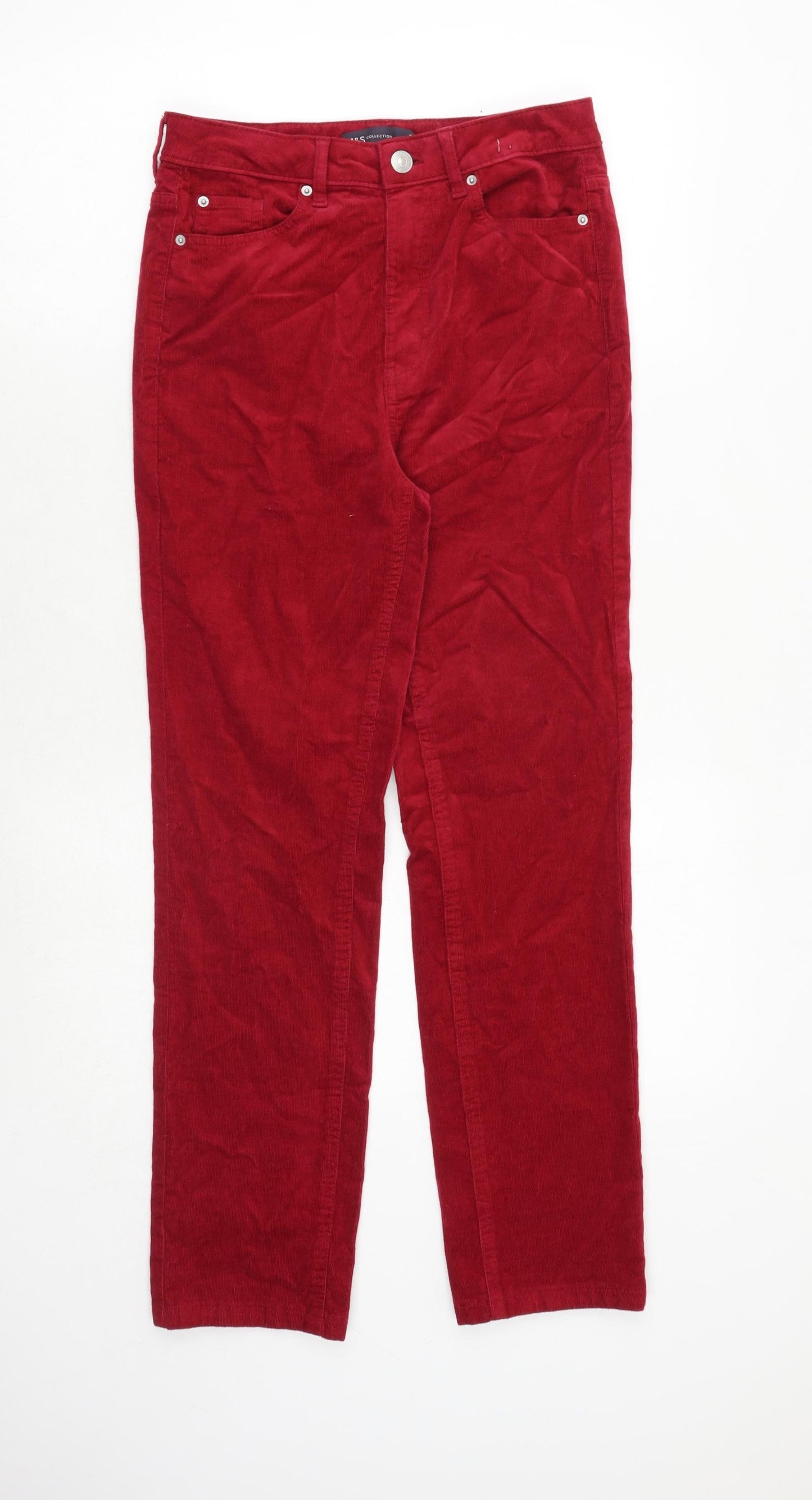 Marks and Spencer Womens Red Cotton Trousers Size 8 Regular Zip