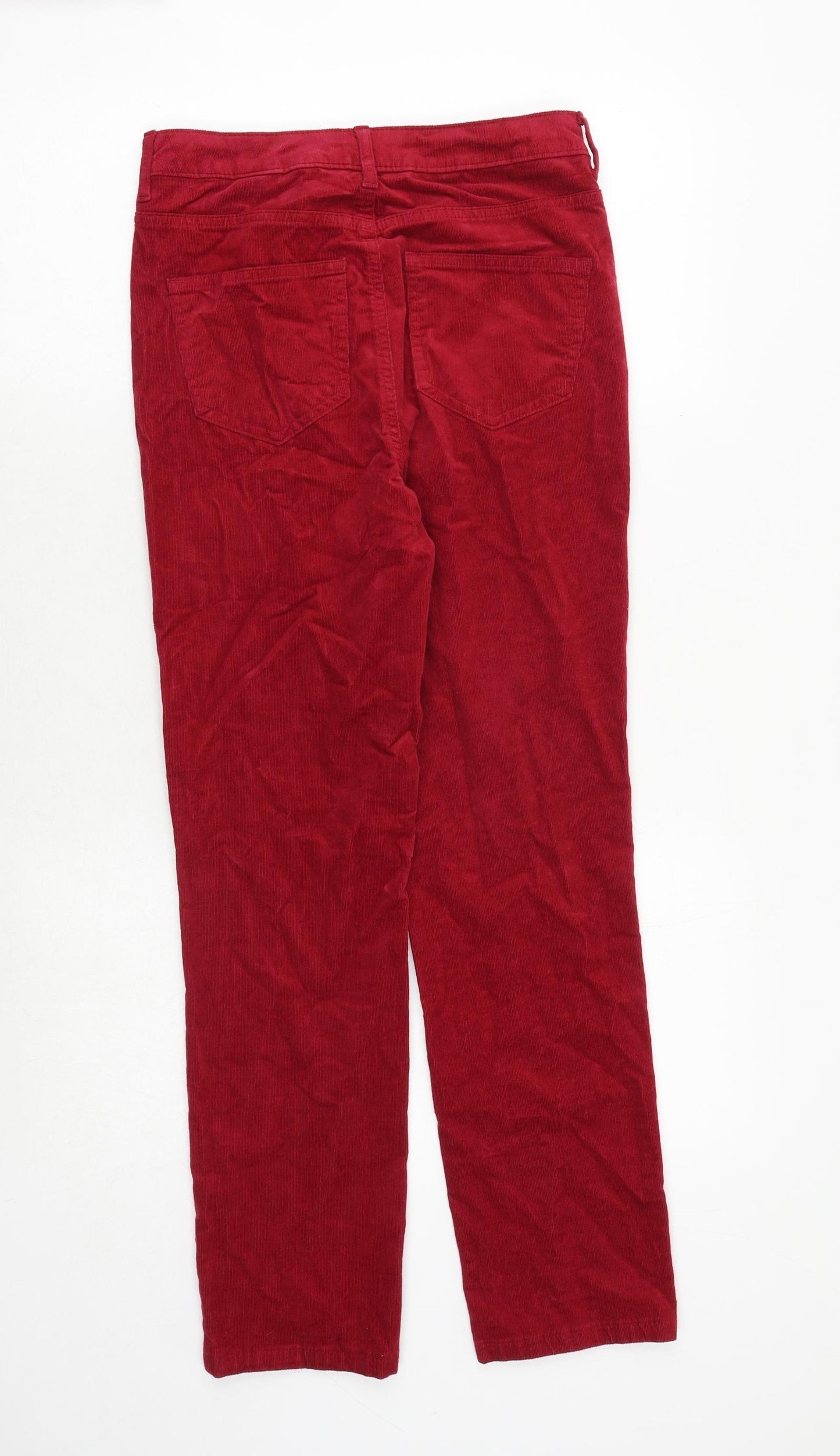 Marks and Spencer Womens Red Cotton Trousers Size 8 Regular Zip