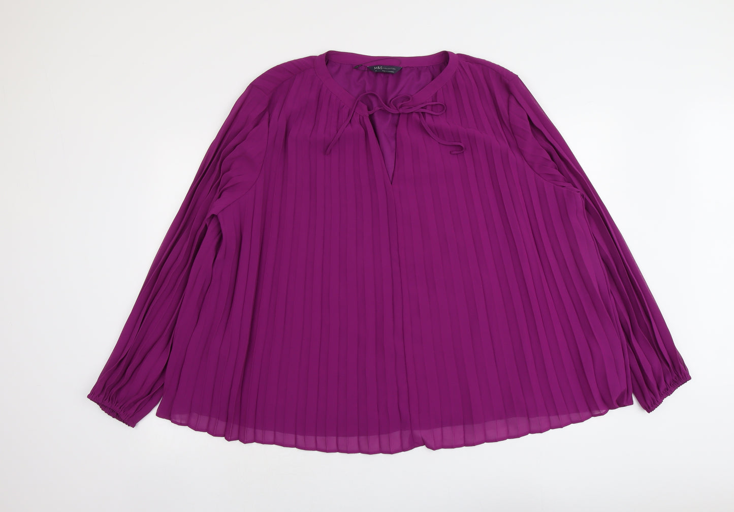 Marks and Spencer Womens Purple Polyester Basic Blouse Size 22 V-Neck