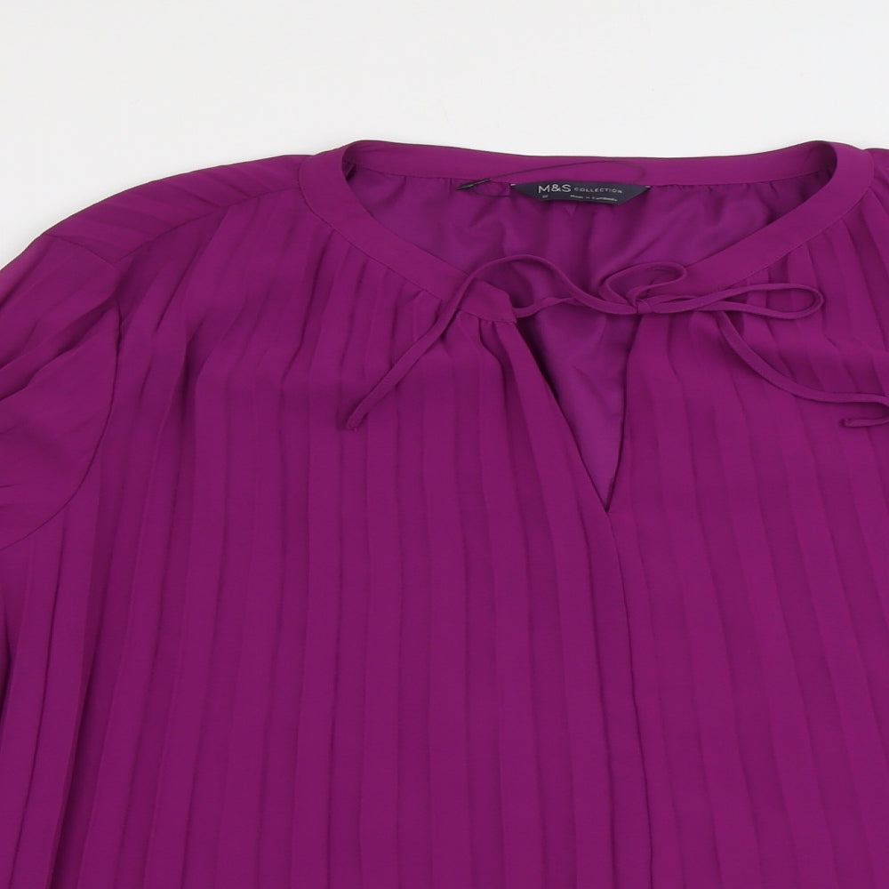 Marks and Spencer Womens Purple Polyester Basic Blouse Size 22 V-Neck