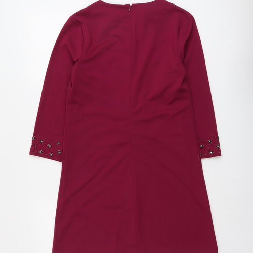 Warehouse Womens Purple Polyester A-Line Size 12 Round Neck Zip
