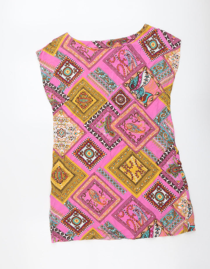 New Look Womens Multicoloured Geometric Viscose Mini Size 14 Round Neck Pullover
