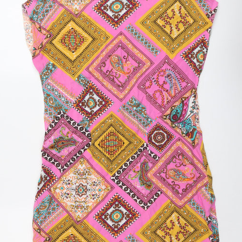 New Look Womens Multicoloured Geometric Viscose Mini Size 14 Round Neck Pullover