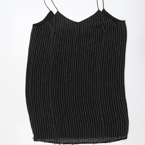 Glamorous Womens Black Striped Polyester Slip Dress Size M V-Neck Pullover