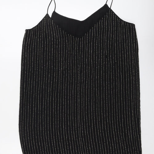 Glamorous Womens Black Striped Polyester Slip Dress Size M V-Neck Pullover