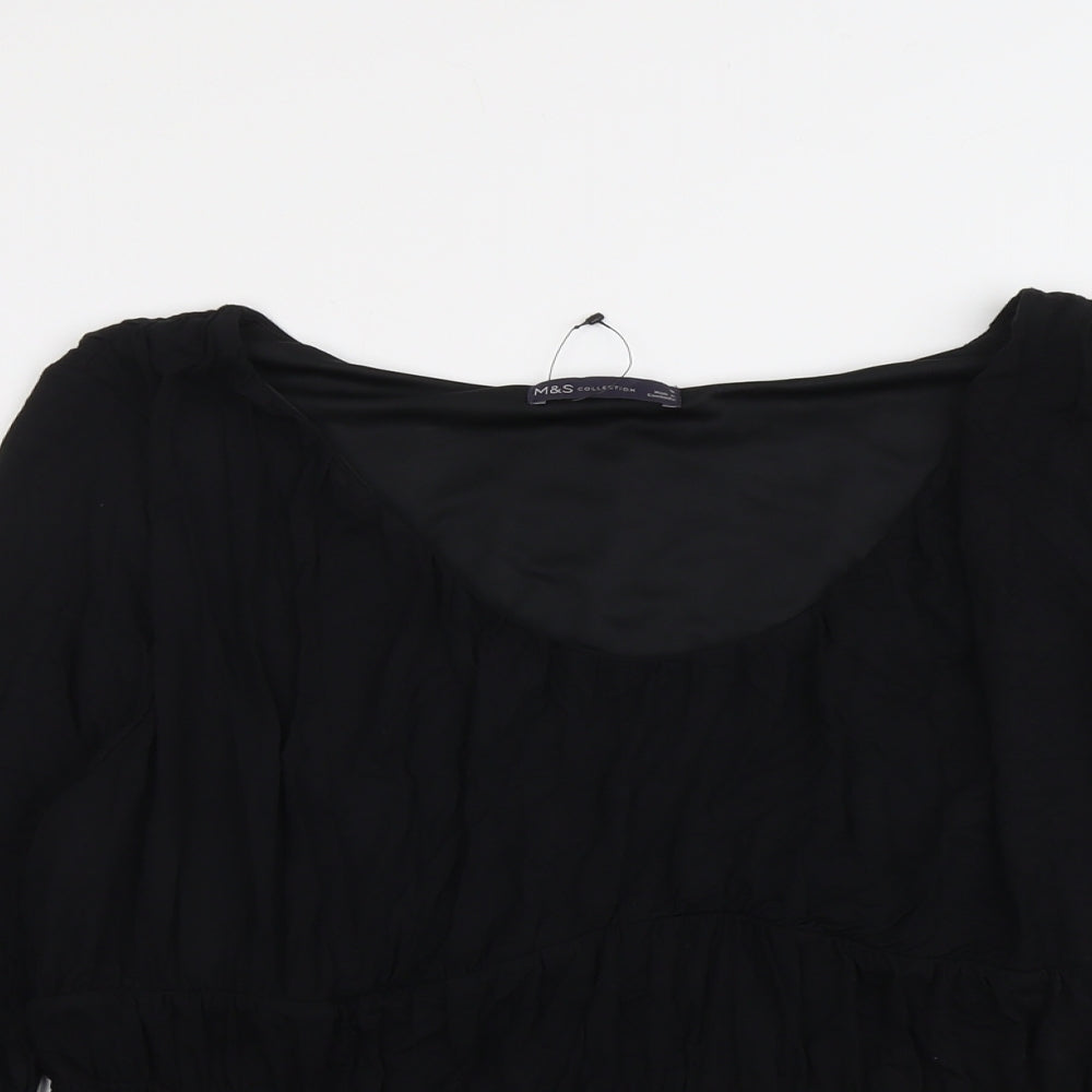 Marks and Spencer Womens Black Viscose Basic T-Shirt Size 18 Round Neck