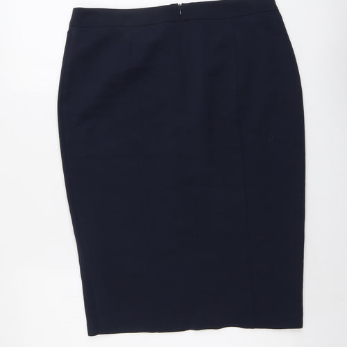 Marks and Spencer Womens Blue Polyester Straight & Pencil Skirt Size 14 Zip