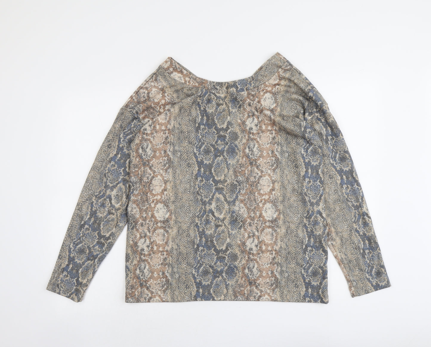 NEXT Womens Beige Round Neck Animal Print Polyester Pullover Jumper Size 14 - Snakeskin Pattern