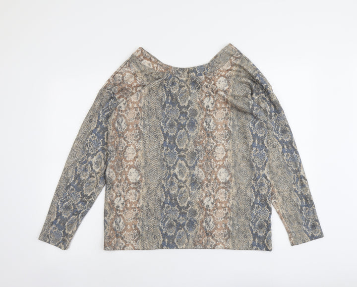 NEXT Womens Beige Round Neck Animal Print Polyester Pullover Jumper Size 14 - Snakeskin Pattern