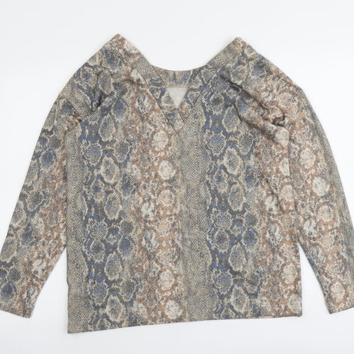 NEXT Womens Beige Round Neck Animal Print Polyester Pullover Jumper Size 14 - Snakeskin Pattern