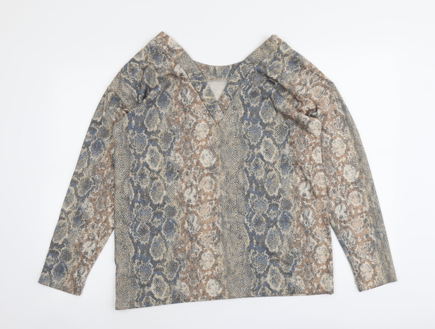 NEXT Womens Beige Round Neck Animal Print Polyester Pullover Jumper Size 14 - Snakeskin Pattern