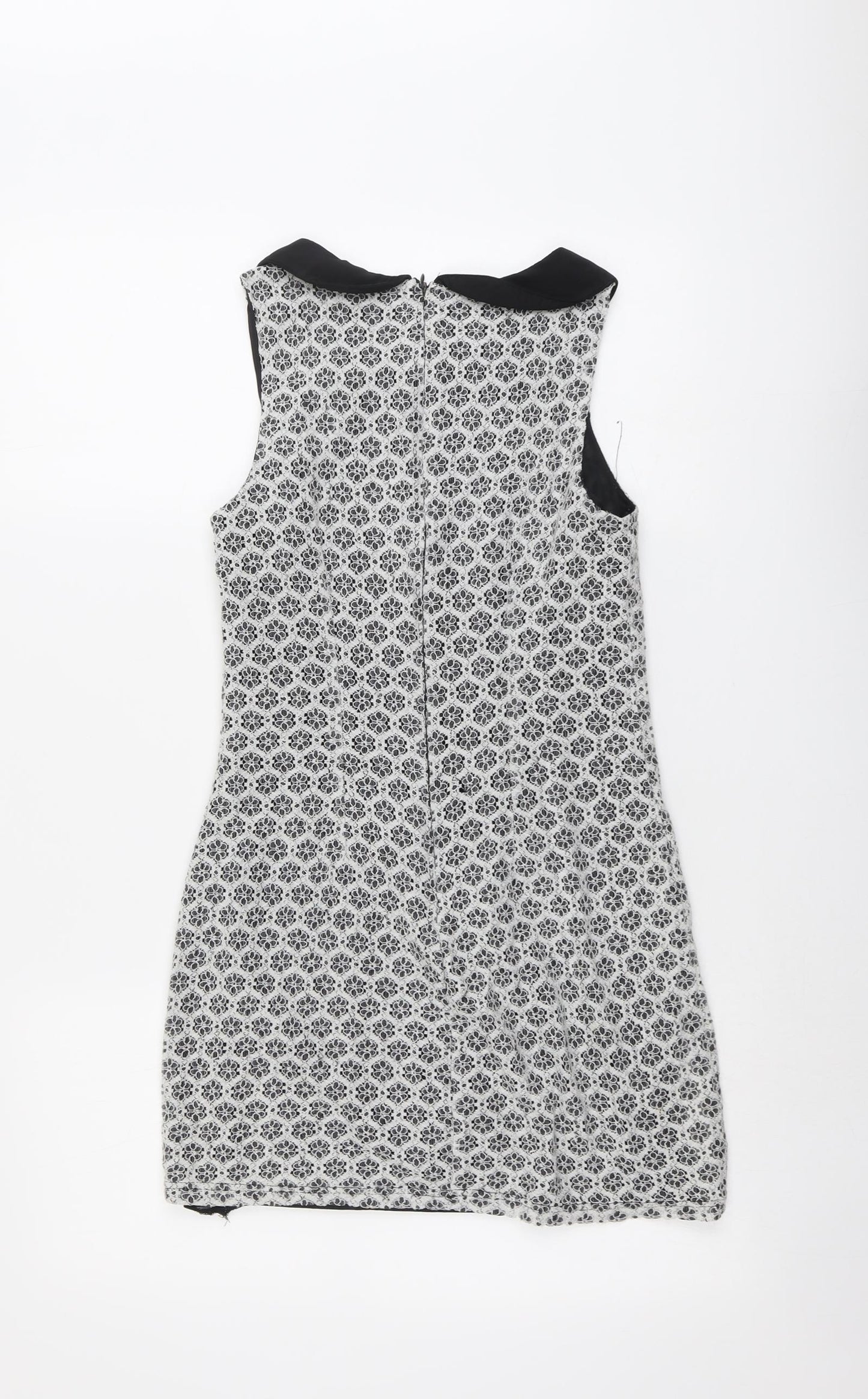 New Look Womens Black Geometric Cotton A-Line Size 8 Collared Zip