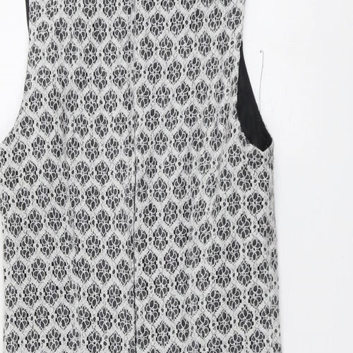 New Look Womens Black Geometric Cotton A-Line Size 8 Collared Zip
