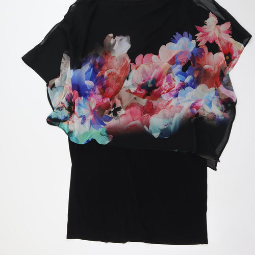 Wallis Womens Black Floral Polyester A-Line Size 20 Round Neck Pullover